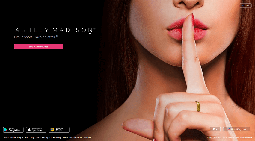 landing page for ashley madison. asthetically beautfiul shot from a single woman keeping the affair a secret. 