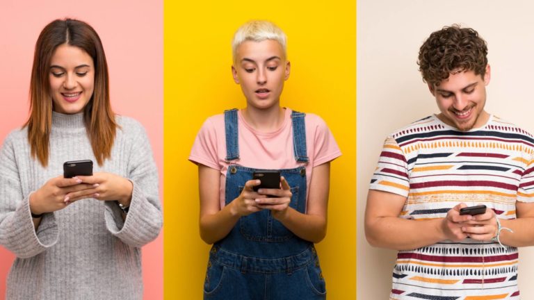 diverse group of people use dating apps on their smartphones