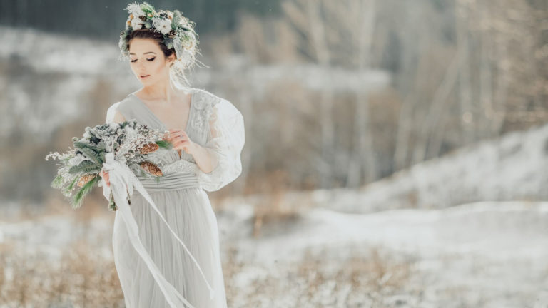 russian bride in winter landscape