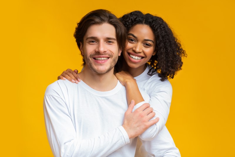 happy couple smiling in serious relationships