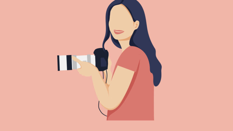 illustration of smiling female photographer