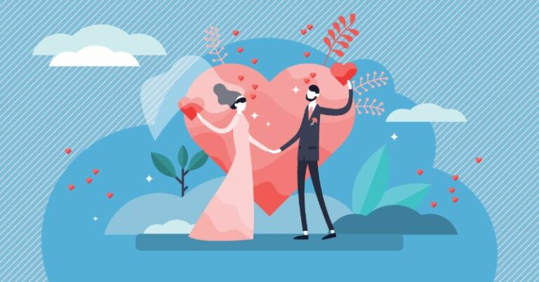 Vector art of a couple getting married