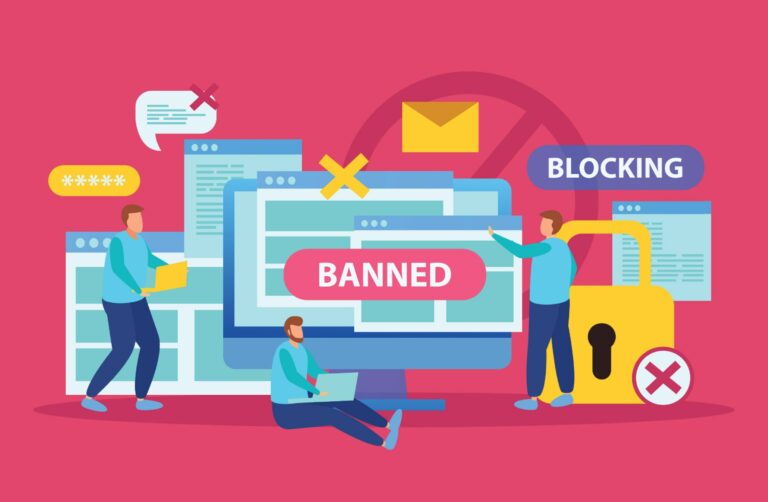 vector art of people getting banned from websites