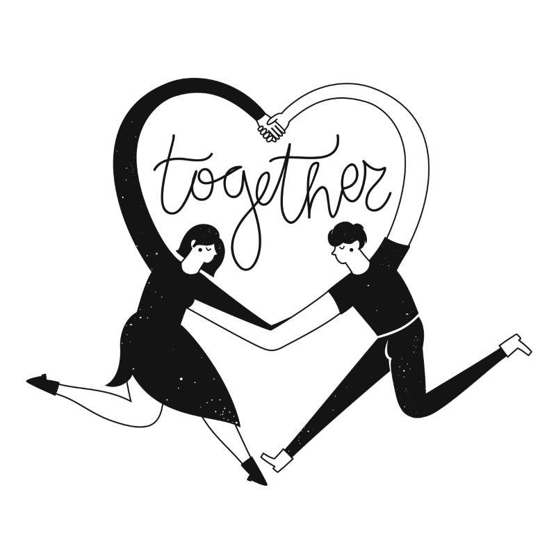 vector art of two people building a heart with their arms