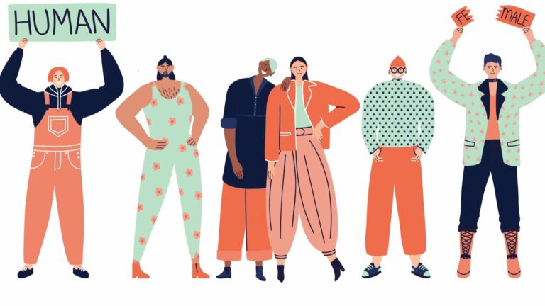 vector art of group of gender diverse people