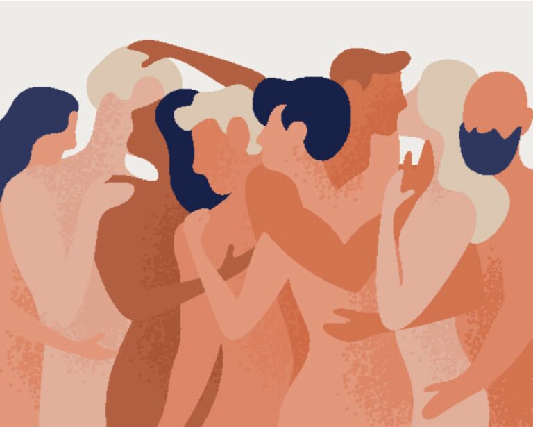 illustration of a variety of naked people making out