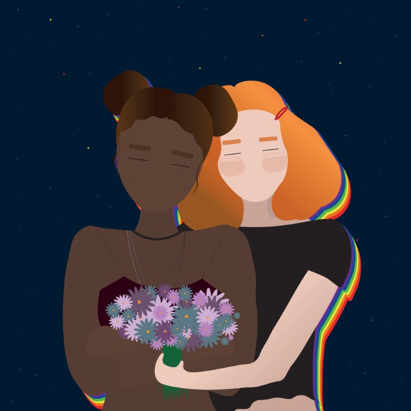 vector art of two girls hugging