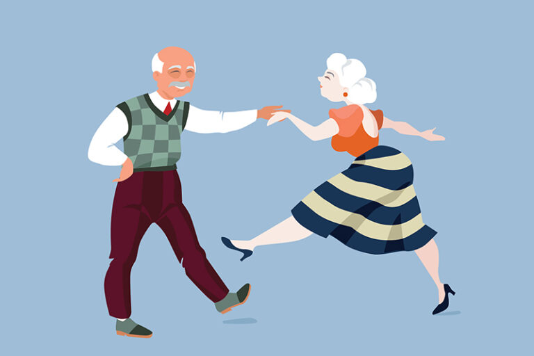 vector illustration of seniors dancing together