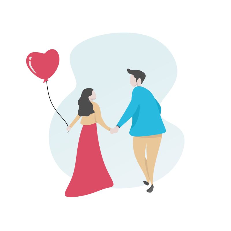 Vector art of a couple holding hands with  christian dating principles and a heart-shaped ballon