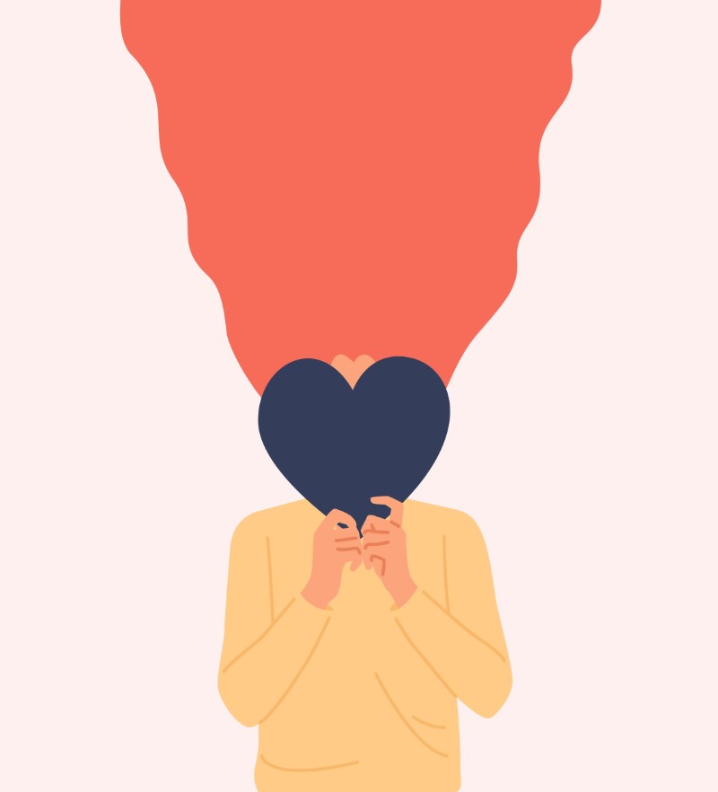 vector art long-haired girl showing heart