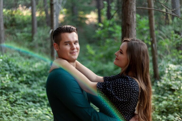 couple dating in portland enjoying the woods