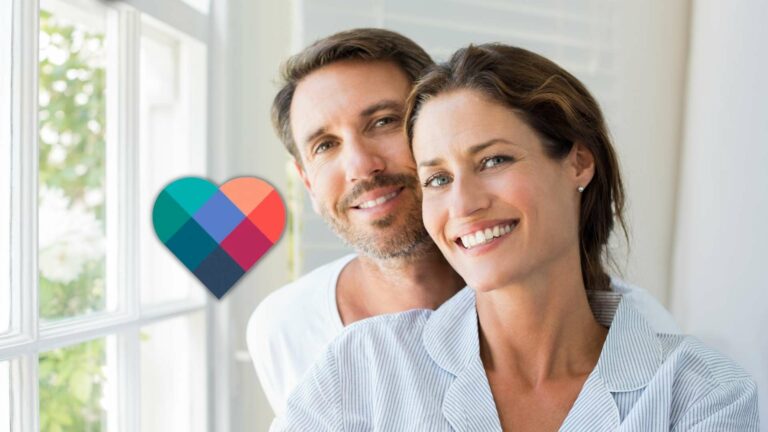 couple in love with eharmony logo