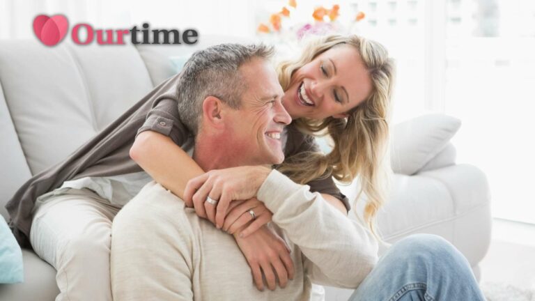 couple with OurTime review logo