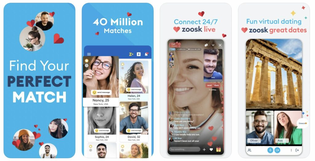 zoosk vs eharmony app screenshots