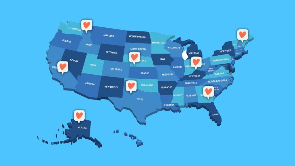 american dating sites map